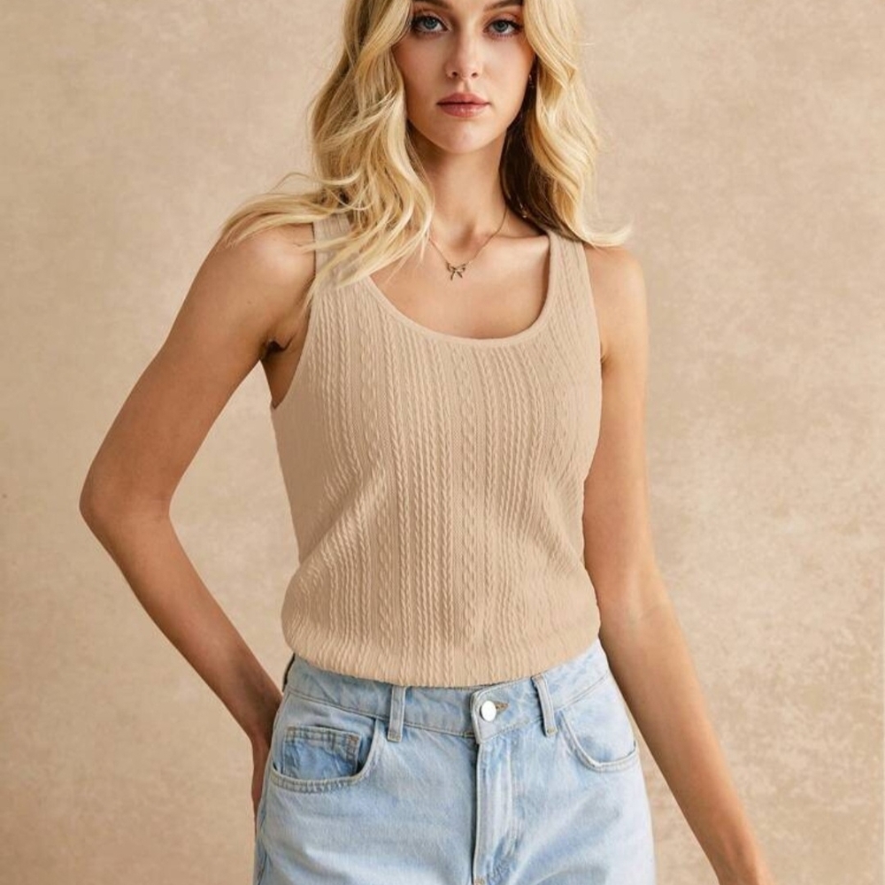 Women’s Cable Knit Tank Top Sleeveless Scoop Neck Sweater Vest Slim Fit Camisole